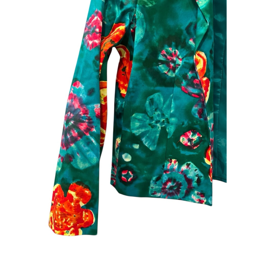 Harve Benard Teal Floral Satin Blazer with Orange & Pink Accents - Picture 4 of 8